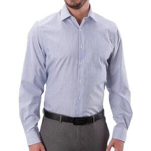 🆕 MICHAEL KORS Classic-Fit Non-Iron Blue Stripe Dress Shirt size 17.5. 34/35